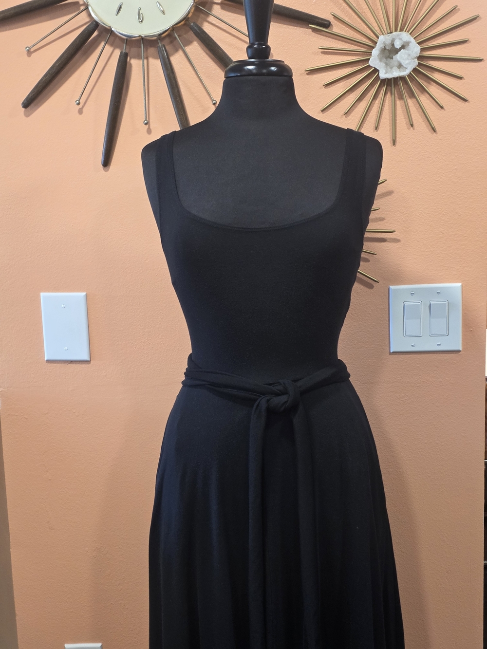 Reformation Jeans M Black Sleeveless Midi Dress with Tie Waist Classic Luxury - Picture 6 of 15